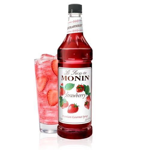Monin Strawberry Syrup, Mild and Sweet, Ideal for Cocktails and Tea, Gluten Free, GMO Free (1 Litre)