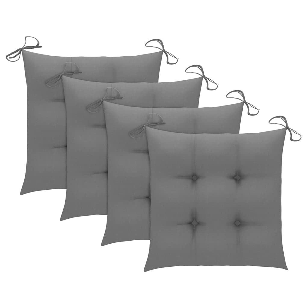 Juego de 4 sillas de jardín de madera con cojines, madera de teca maciza, sazonada y pulida, resistente hasta 110 kg por asiento, ideal para patio.
