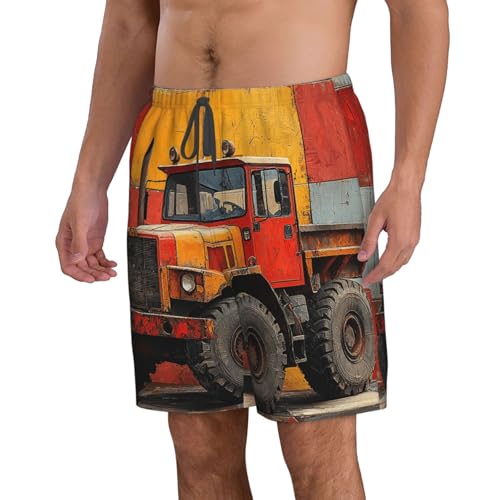 Mens Swim Trunks Board Shorts Quick Dry Shorts with Pockets - Construction Vehicle Art2