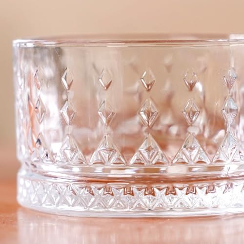 Image of Nestasia Glass Dessert Bowls Set of 6 (220ml Each) - Diamond Embossed Transparent Katori for Ice Cream | Microwave Safe Snack Bowls with Gift Box - Perfect for Gifting