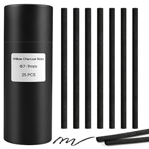 Willow Charcoal Sticks, Natural Willow Charcoal Pencils for Artists, Beginners, Students, Great for Sketching, Drawing, and Shading, Pack of 25 (7-9, Millimeters)