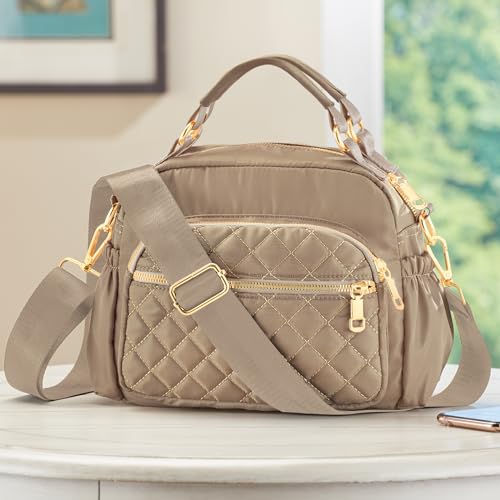Collections Etc Zipper Pocketed Quilted Nylon Handbag with Adjustable Strap2