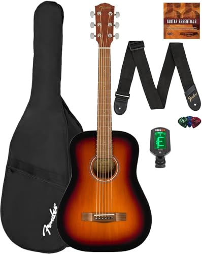 Fender FA-15 3/4-Scale Kids Steel String Acoustic Guitar - Sunburst Learn-to-Play Bundle with Gig Bag, Tuner, Strap, Picks, and Austin Bazaar Instructional DVD
