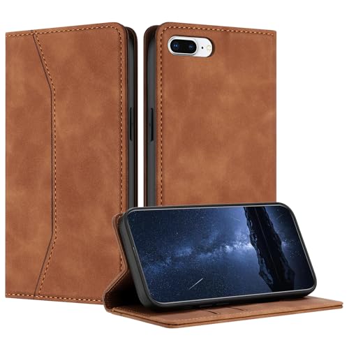 Mo-Beauty Funda para iPhone 8 Plus/7 Plus, Funda iPhone 8 Plus con Tapa, iPhone 7 Plus Funda Libro de Cuero con Cáscara de TPU, Tipo Libro Flip Wallet Caso (5,5 Pulgadas)(Caqui)