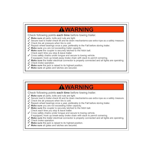 2Pack Trailer Towing Checklist Warning Decal Self Adhesive Safety Sign Sticker for Car Truck Window Bumper