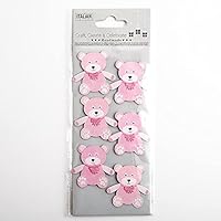 4cm New Baby Girl Craft Sticker Decoration - Teddy Bear Pink (6 Pack)