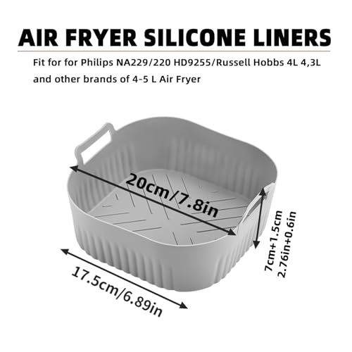 Air Fryer Liners Silicone, 2 PCS Air Fryer Liners for Philips NA229 4.2 L/ HD9255 4.1L, Silicone Air Fryer Liner for Russell Hobbs 4L 4.3L and Other Air Fryer 4L-5L