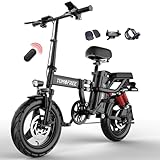 Electric Bike, 25MPH/30MPH 1000W/1200W Electric Bike for Adults, Up to 45Miles Adult Electric Bicycles with 2 Seats, 14''/16'' Tire Folding Ebike for Commuter with 11 Shock Absorption System