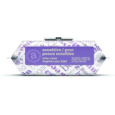 Amazon Elements Baby Wipes, Sensitive, Unscented, Cleans Gently, 810 Count, Flip-Top Packs, Pack of 9