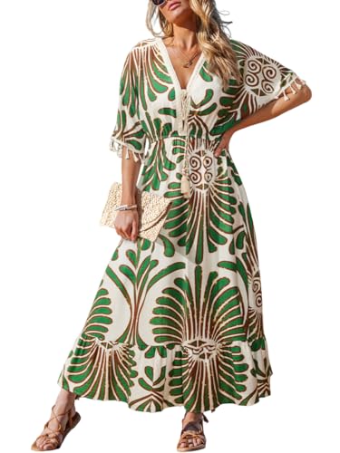 Robe Longue Imprimée avec Taille Smockée Ajustable pour Silhouette Sublimée