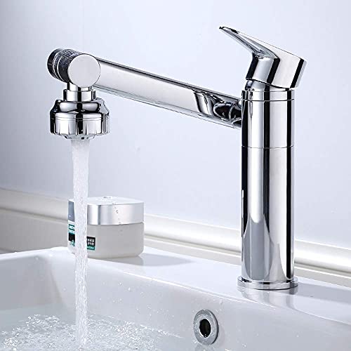 Robinet de salle de bains télescopique à rotation verticale avec jet extractible de 30 cm