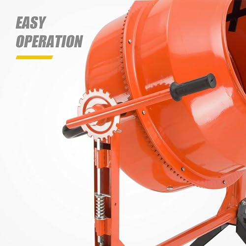 TABU 5.0 Cu.Ft. Electric Cement Mixer, 4/5HP 550W Portable Concrete Mixer, Mortar Mixing for Stucco/Seeds, Freestanding Cement Mixing Tools with Wheels for Stucco