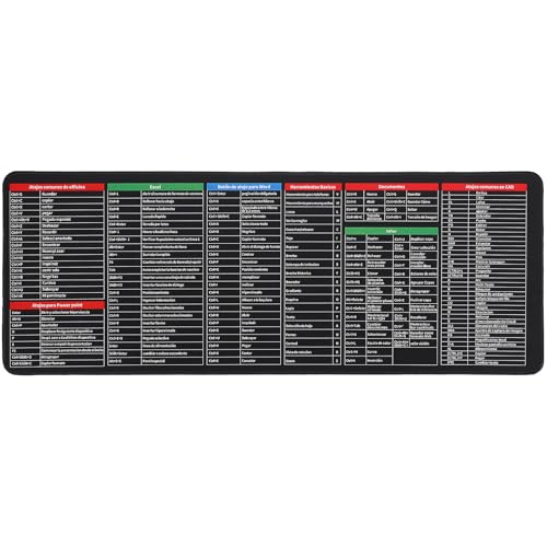 Tapis de souris pour jeux vidéo Angoily étanche 300x800mm avec aide-mémoire Excel en espagnol