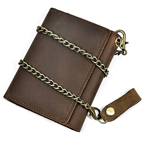 Men's Chain Wallet Men's Retro Cowhide Short Three Fold Men's Wallet Clip Coin Pocket Money Bag with Chain Brown Wallets2