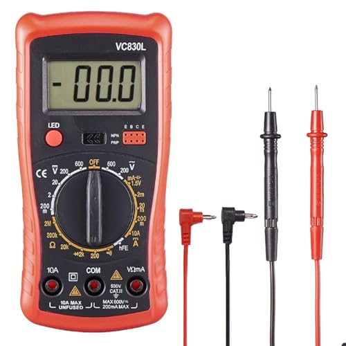Image of Digital Multimeter with Premium Probes, Measures AC /DC Voltage, Current, Resistance, Diode, Triode, Suitable for Household use, and Industrial use - Red