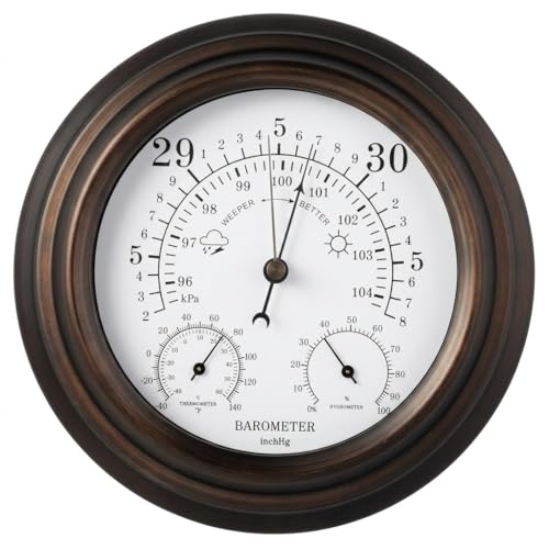 Classic Analog Weather Station 3-in-1 Barometer Thermometer (C/F) & Hygrometer Vintage Aged Bronze Finish Wall Mounted Weather Instrument No Batteries Required