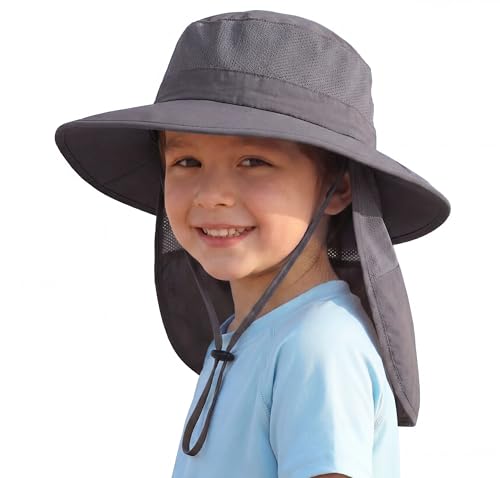Image of Home Prefer UPF50+ Kids Girls Boys Sun Hat Wide Brim Fishing Hat with Neck Flap Adventure Beach Safari Sun Protection Cap