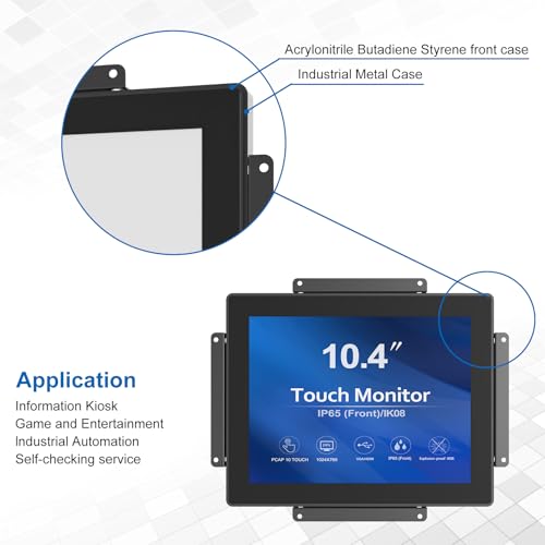 Image of GreenTouch 10.4 inch High Brightness 1000 Nits Front Waterproof Industrial Open Frame PCAP Touch Screen LCD Display Monitor 1024x768 Black