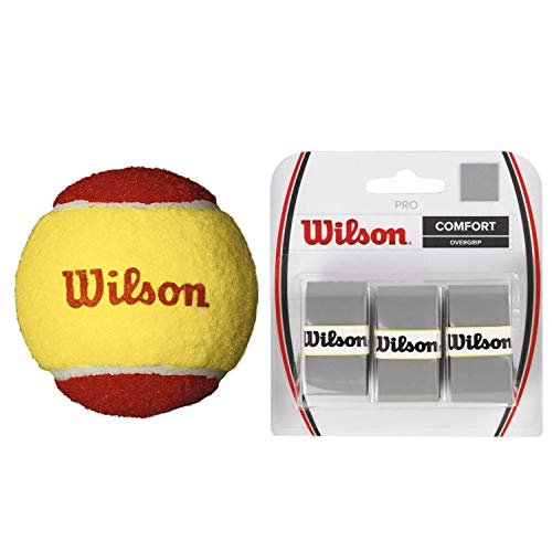 Wilson US Open Red Foam Kids' 8 & Under Tennis Balls (Super Low Compression) - (1) Can of 3 - Starter Kit or Set Bundled with (1) 3-Pack of Wilson Pro Overgrips in Silver (Great Stocking Stuffers)