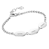 Material: la pulsera de plata personalizada está hecha de acero inoxidable de alta calidad y respetuoso con la piel, seguro para todo tipo de piel, no se oxida y no causa irritación. Es una buena opción para personas con piel sensible