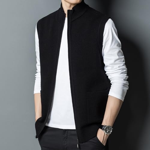 Mens Full Zip Wool Vest Stand Collar Slim Fit Sweater Casual Knitted Cardigan with Pockets2