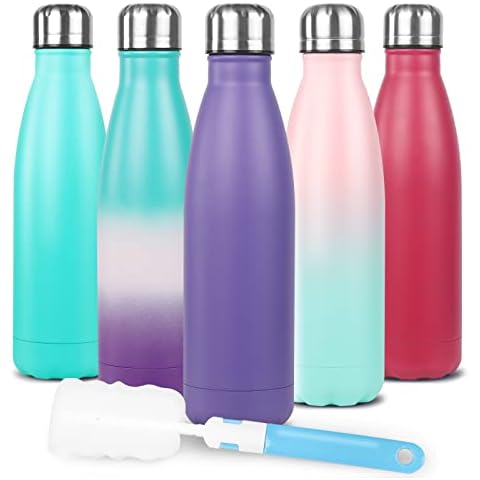 Sfee 17oz Double Wall Vacuum Insulated Stainless Steel Water Bottle Cup - Perfect for Outdoor Sports Camping Hiking Cycling +a Cleaning Brush (Purple) Cover