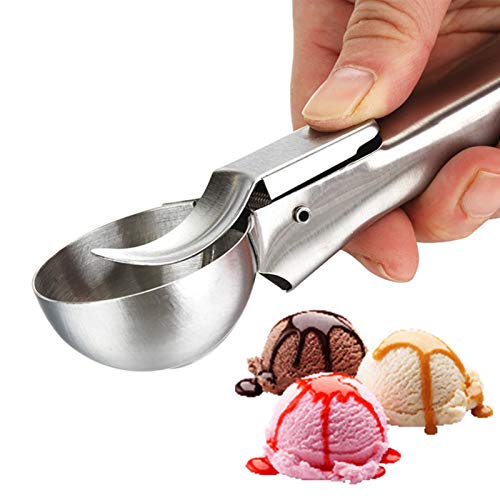 Ice Cream Scooper with Easy Trigger, Stainless Steel Ice Cream Scoops Trigger Include Large & Small Size, Perfect for Frozen Yogurt, Gelatos, Sundaesp (Sliver)