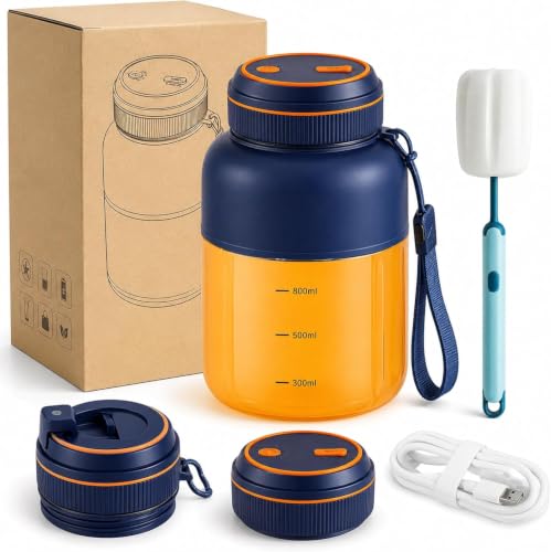 Image of Portable Cordless juicer cup, 44oz Portable Blender for Shakes and Smoothies with Leakproof Travel Lid, Stainless Steel Blades, Compact Juicer Cup for Gym, Office, Travel & Home (Blue*2)