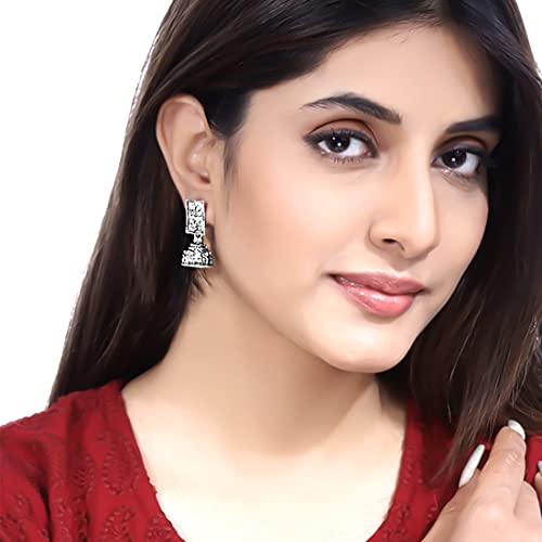 Image of Yellow Chimes Earrings for Women & Girls | Traditional Silver Oxidised Jhumka | German Silver Oxidized Drop Earring Set | Earrings Combo | Accessories Jewellery | Birthday & Anniversary Gift