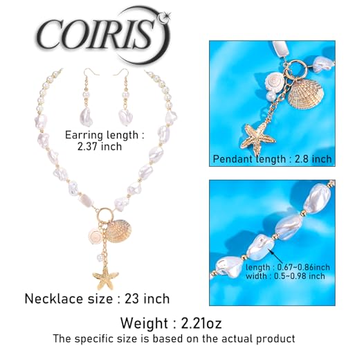 Image of Coiris Natural Seashell Choker Necklaces Earrings Jewelry Set for Women Starfish Shell Freshwater Pearl Collar Necklaces for Women Irregular Mother of Pearl Jewelry Set