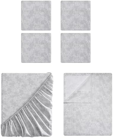 Tahari Home - Sheets, Soft Bedding Set with Matching Pillowcases, Dorm Essentials, Wrinkle Resistant, Room Decor (Floral White/Grey, King) King Floral White/Grey