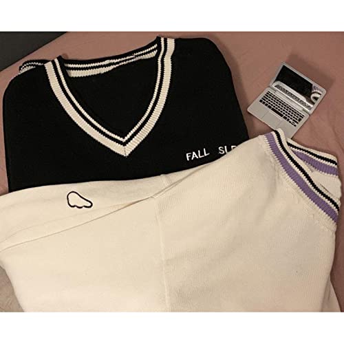 Image of Korean Women's Sweater Academy Style V-Neck Letter Pullover Women's Casual Loose Sweater