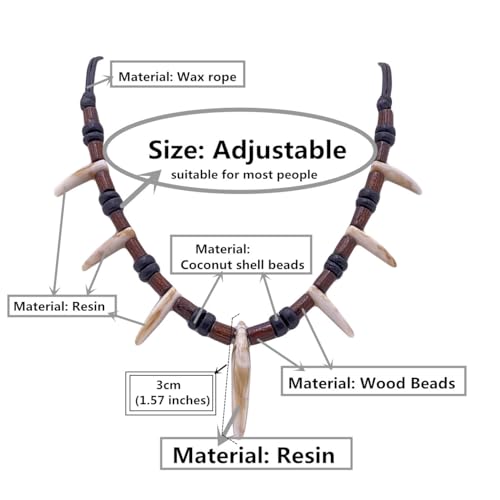 Wooden Bead Resin Tooth Adjustable Tribal Necklace for Men Women Caveman Black Coconut Wood Beads Necklace4