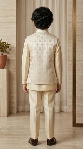 Image of AHHAAAA Kids Ethnic Cotton Silk Blend Sequin Print Indo-Western Sherwani Set for Boys 496MF