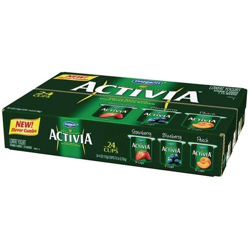 Activia Strawberry Blueberry Peach Probiotic Yogurt, 4 Ounce - 24 per pack -- 1 each.