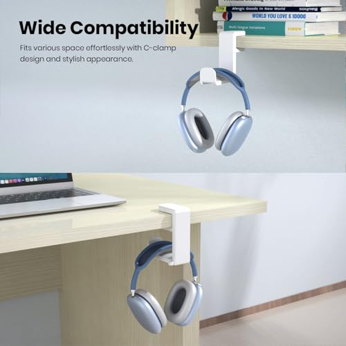 Image of OIVO INDIA 360 Rotating Headset Hanger Holder, Adjustable Gaming Headphone Stand Hook Under Desk Mount Clamp with Cable Organizer Clip Compatible with PlayStation, Xbox, PC, Nintendo Switch (White)