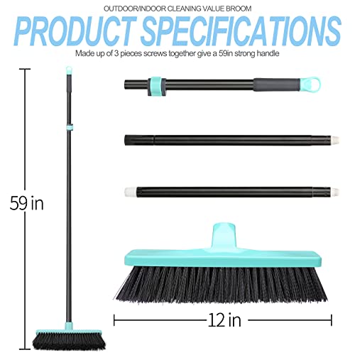 Push Broom Stiff Bristles Outdoor Broom With Telescopic 59" Long Handle For Cleaning Scrubbing Deck Driveway Yard Patio Garage Concrete Wood Stone Tile Multi-Surface Floor #TOP5