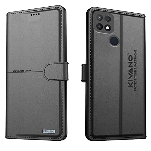 Image of KIVANO Professional Series Wallet Case for Oppo A15s | Luxurious Design | Handcrafted Unique | Premium | PU Leather Flip Cover | Card Slots | Kickstand | Protective Case | Magnetic Closure - Black