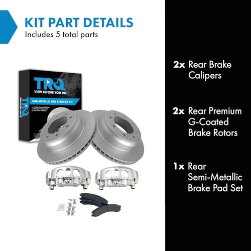 Image of TRQ Rear Brake Pad, Caliper, & Rotor Kit Semi-Metallic Compatible with 2012-2021 Nissan NV1500 NV2500 NV3500