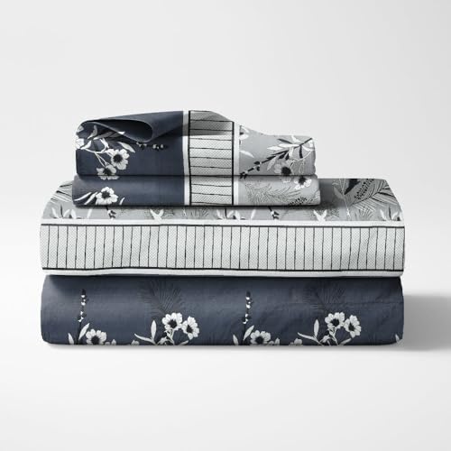 Image of Amazon Brand - Umi Double Bedsheet 90x100 Inches with 2 Pillow Covers | Brushed Microfiber Cotton | 144 TC Premium Bed Linen | Comfortable & Durable Bedding for Bedroom (Blue;Grey, Double)