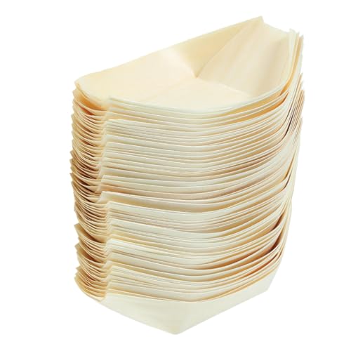 Toyvian Platos de Sushi en Forma de Barco 120 Unidades, Bandejas de Chapa de Madera Resistente 13,5x7,7 Cm para Servir Aperitivos, Postres y Bocados en Fiestas, Bodas y Cocina Japonesa