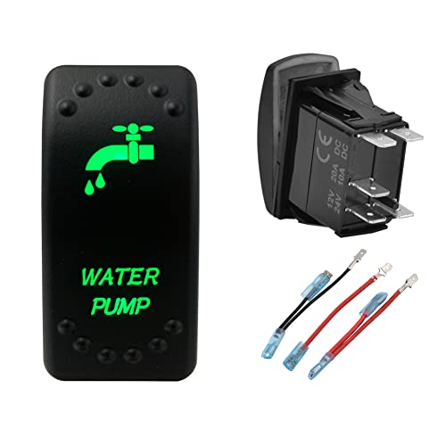 Image of Green Backlit Rocker Switch 5 Pin ON-Off Laser Etched Button Switch with Wires for Car Marine Boat UTV 20A /12V 10A /24V (Water Pump)