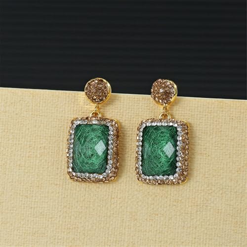 Big Chunky Crystal Drop Statement Earrings Large Vintage Rhinestone Stud Earrings Unique Handmade Geometric Rounded Button Trendy Bohemian Gemstone Earrings4