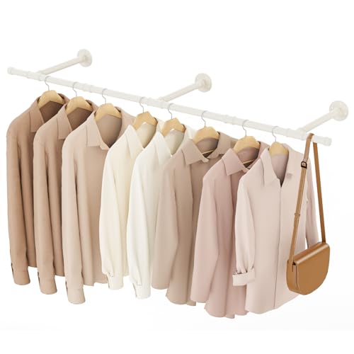 YheenLf Kleiderstange Wandmontage 150cm Garderobenstange Industrial Platzsparenders Kleiderstangen Offener Kleiderschrank Einfache Montage Beige 1 Stück