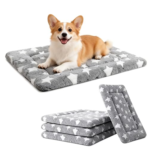 Dog Bed Mat, Reversible Crate Pads for Small/Medium/Large Dogs & Cats Sleeping, Portable & Soft, Dog Beds Crate Pad (Grey, S(24'*18'*1.5'))