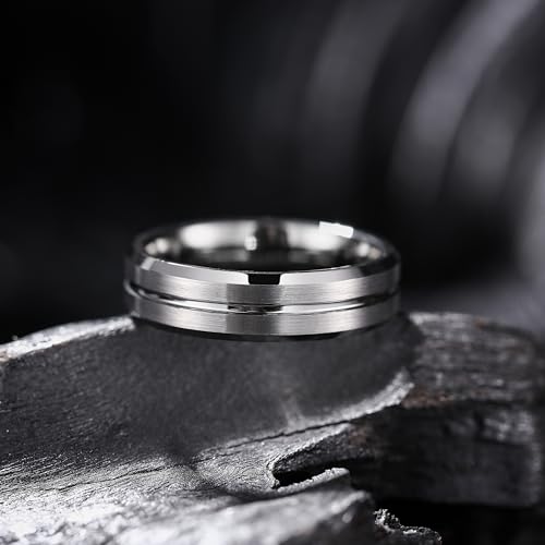 Image of King Will Tungsten Carbide Wedding Band for Men Women-6 /8 /10mm Width Multicolor Available with Grooved Center Wedding Ring Suitable for Work, Gym Comfort Fit Size 4-16