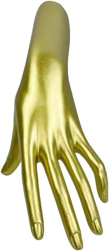 WISDOMFUR Hand Shape Jewelry Display Stand for Rings, Bracelets, and Watches - Elegant Mannequin Hand for Boutique, Retail, Small Business, Trade Show Black, White, and Gold (3.5x10.6 in) (Gold)