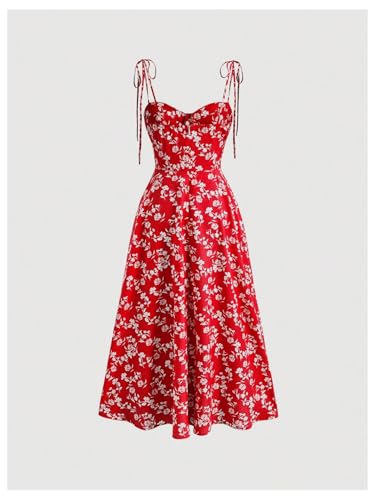 Image of SHENHE Women's Floral Bustier Corset Dress Tie Shoulder Smocked Flowy Boho Long Dress Sundress