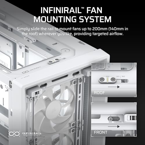 CORSAIR 4000D RS Frame Modular High Airflow Mid-Tower PC Case – 3X CORSAIR RS Fans – InfiniRail™ Fan Mounting System – Fits Multiple 360mm Radiators – Reverse Connector Motherboard Compatible – White - image 6