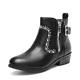 DREAM PAIRS Girls Boots Low Heel Side Zipper Ankle Booties Little Kid/Big Kid,Size 6 Big Kid,Black,SDBO2303K